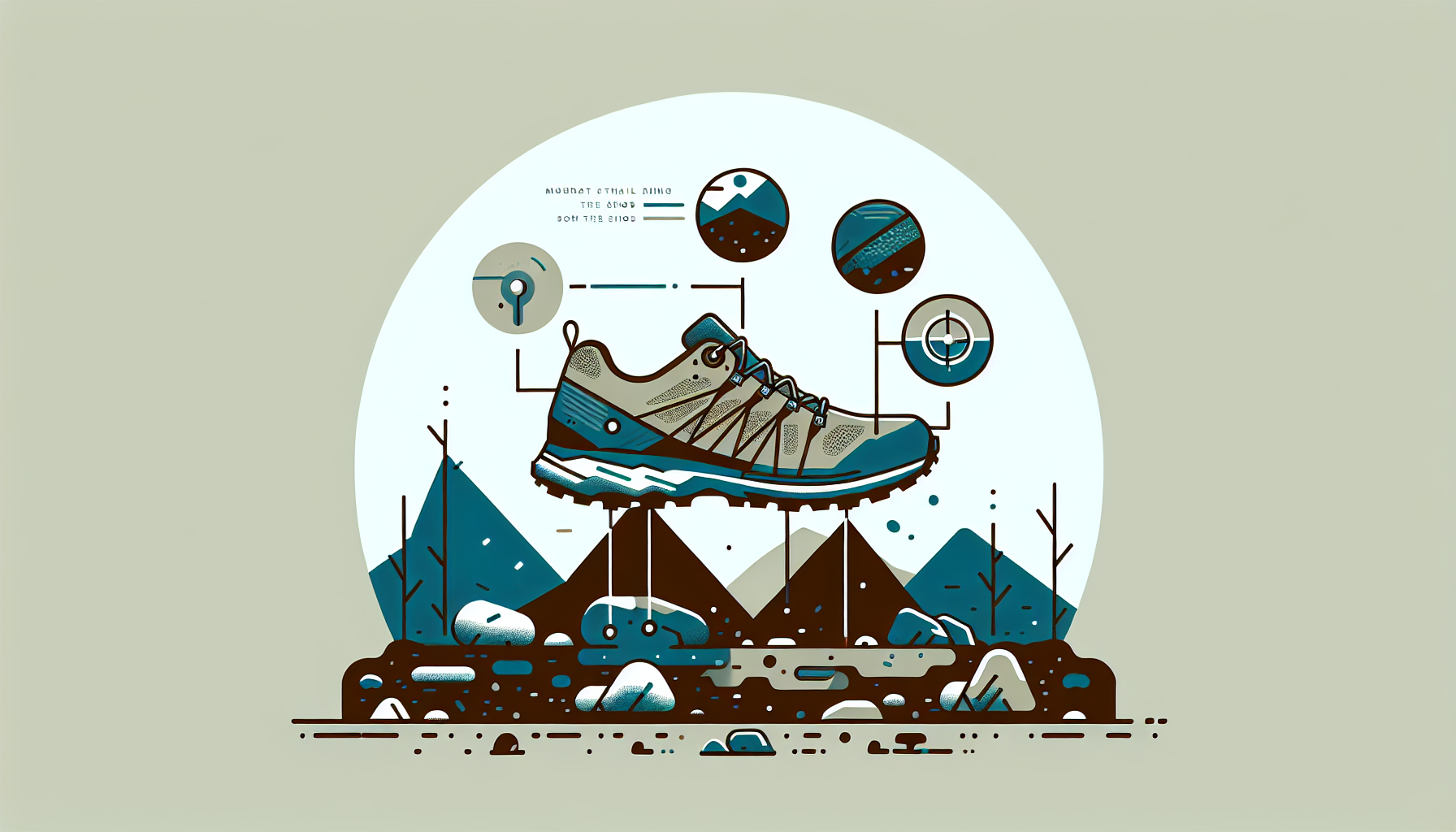 Una imagen vectorial que representa a un paisaje de montaña con unas zapatillas trail running