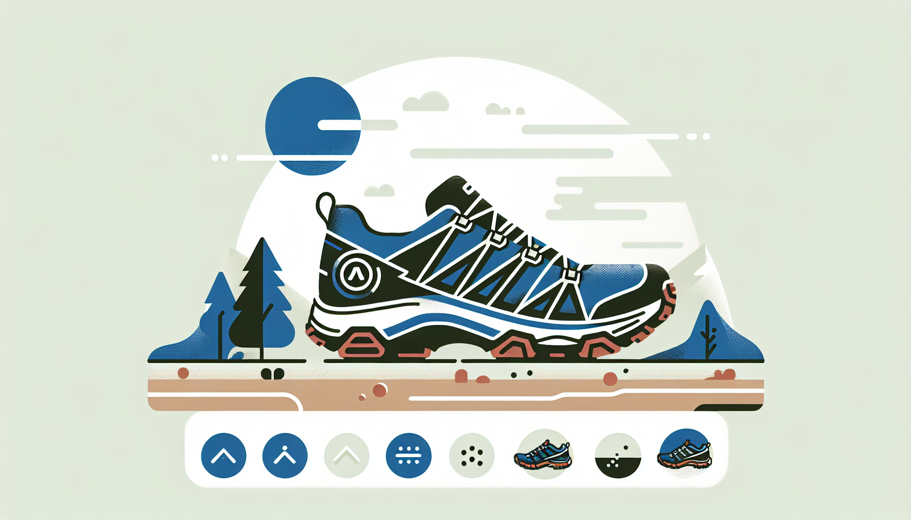 Una imagen vectorial que representa a un paisaje de montaña con unas zapatillas Salomon